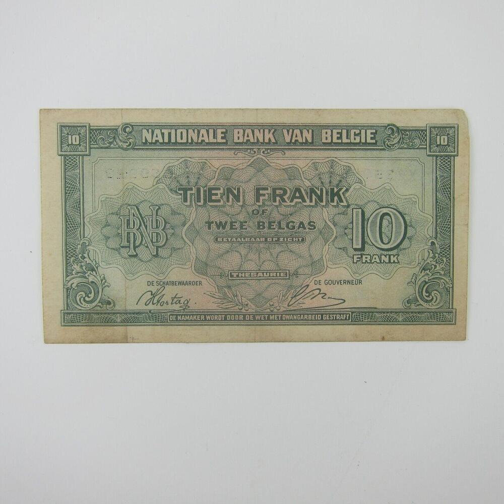Belgium 10 Francs Banknote World War WWII-2 Paper Currency Vintage 1943 - Picture 8 of 9